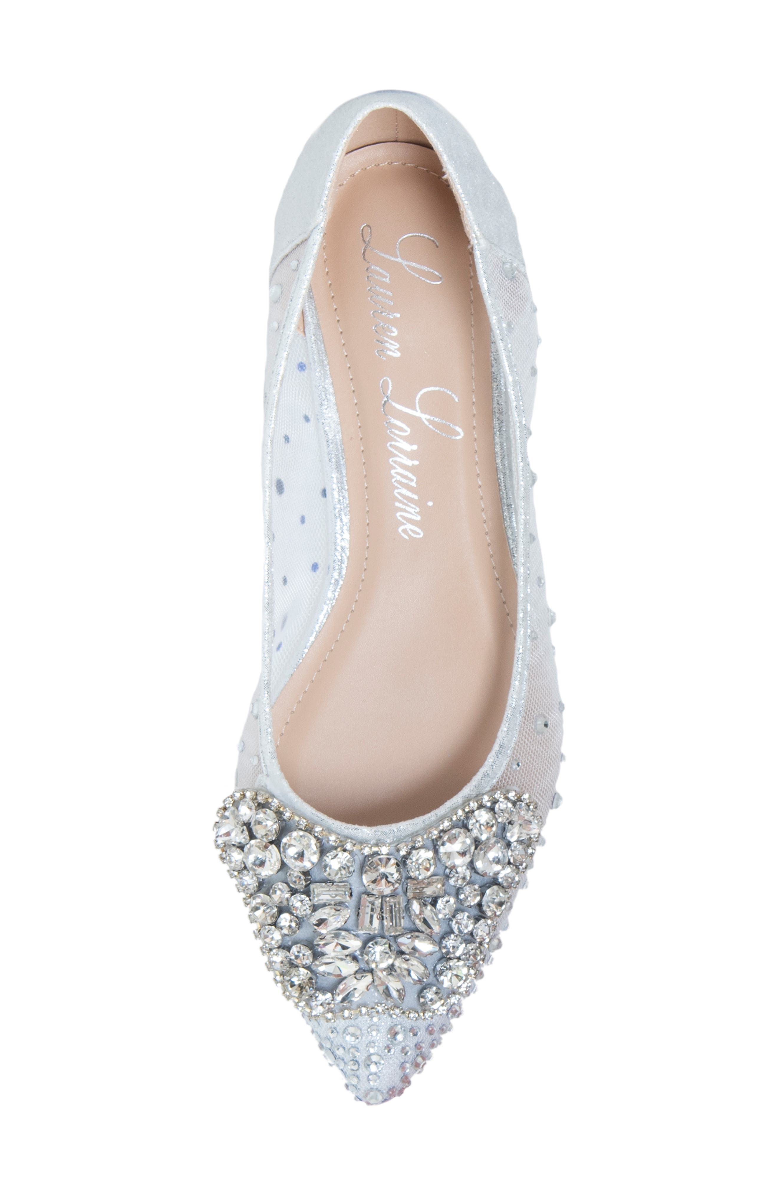 Lauren Lorraine Cool Embellished Pointed Toe Flat, Alternate, color, Silver