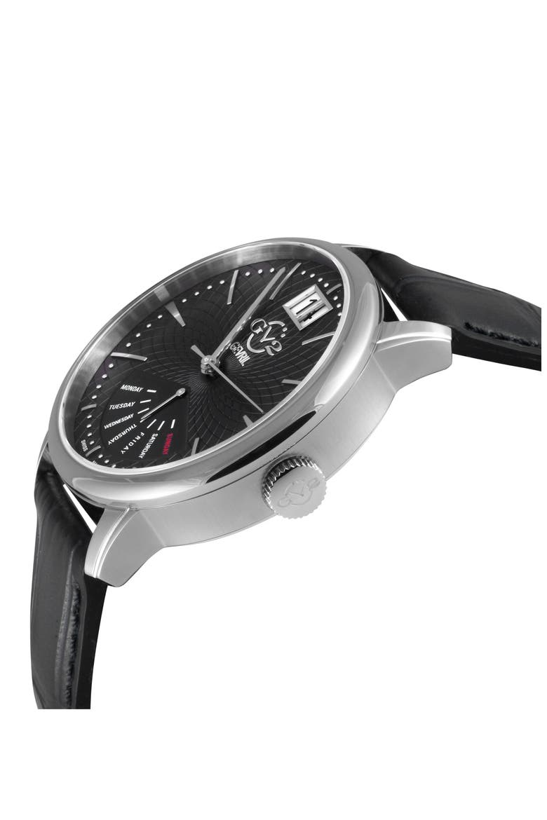 Rovescio Croc Embossed Leather Strap Watch, 42mm, Alternate, color, BLACK
