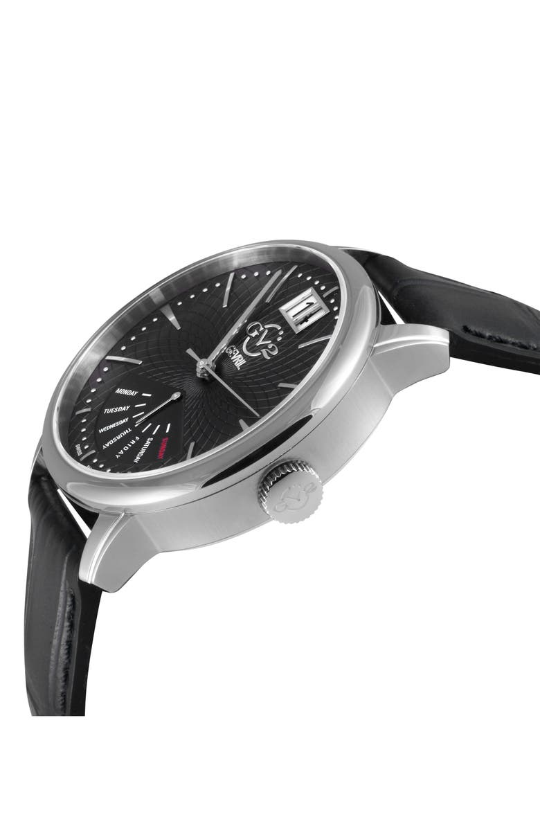 GV2 Rovescio Croc Embossed Leather Strap Watch, 42mm, Alternate, color, Black