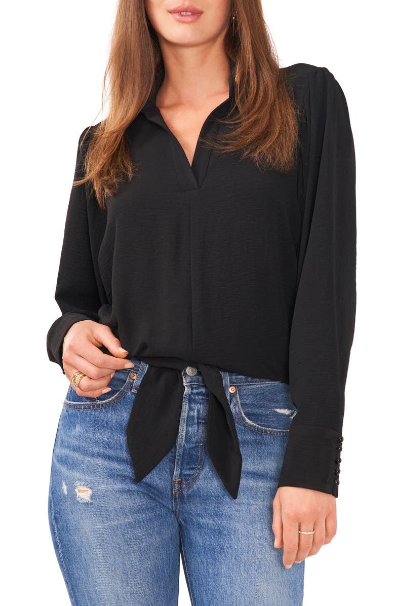 Vince Camuto Hammered Satin Tie Front Top, Main, color, 