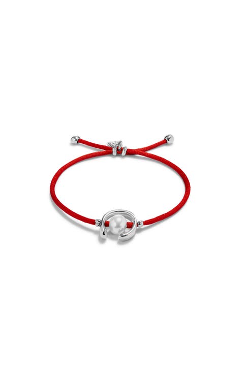 Sterling silver-plated red thread bracelet with shell pearl accessory