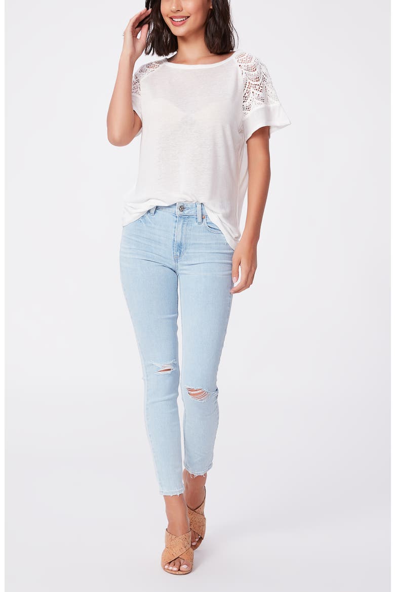 Finley Crochet Lace Sleeve Top, Alternate, color, IVORY