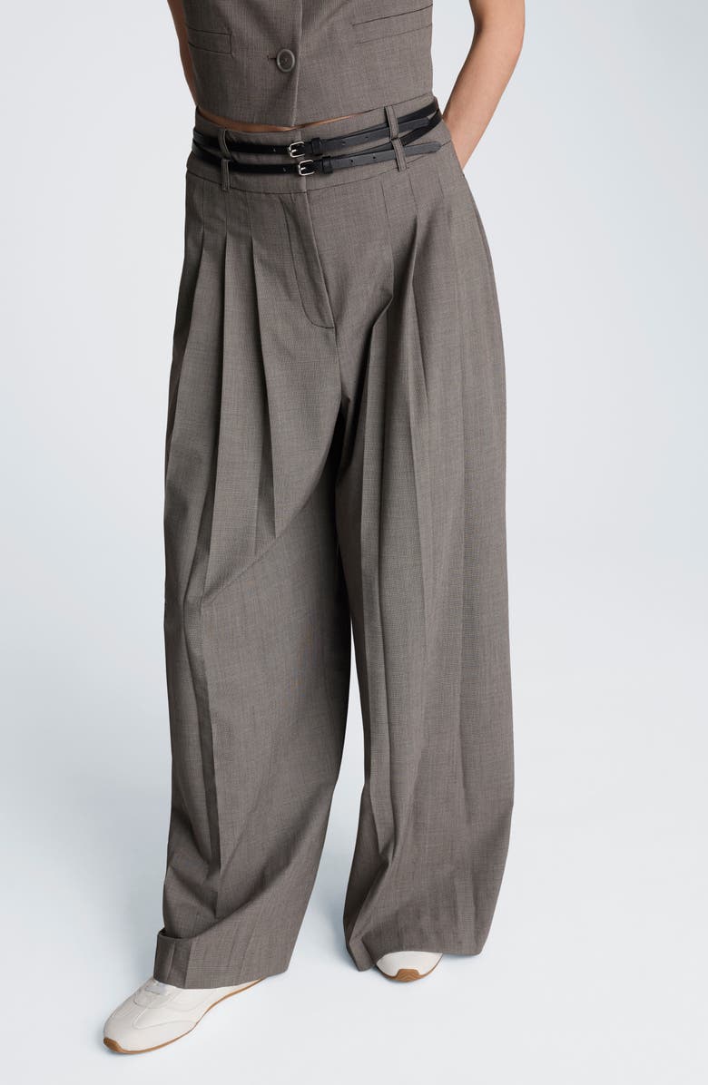 Kenneth Cole Double Pleat High Waist Wide Leg Pants, Alternate, color, Black/ Oyster