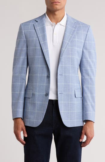 Original Penguin Windowpane Print Notch Lapel Stretch Blazer In Blue