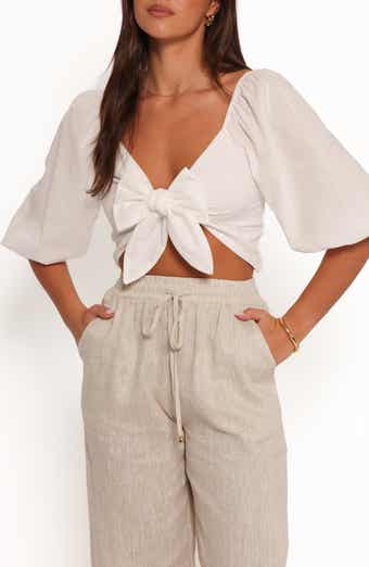 Petal & Pup Celine Tie Front Cotton & Linen Crop Top