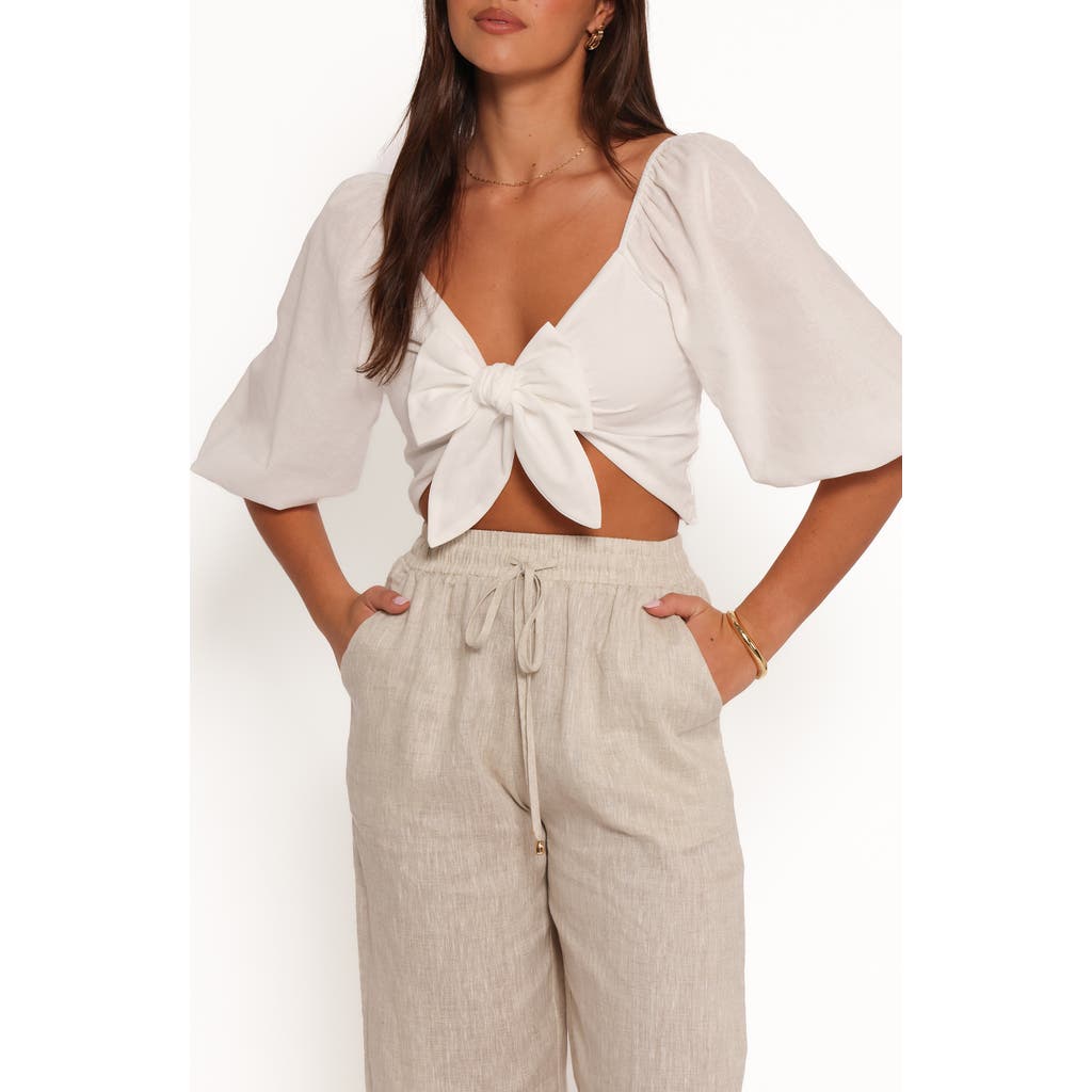 Petal And Pup Petal & Pup Celine Tie Front Cotton & Linen Crop Top In White