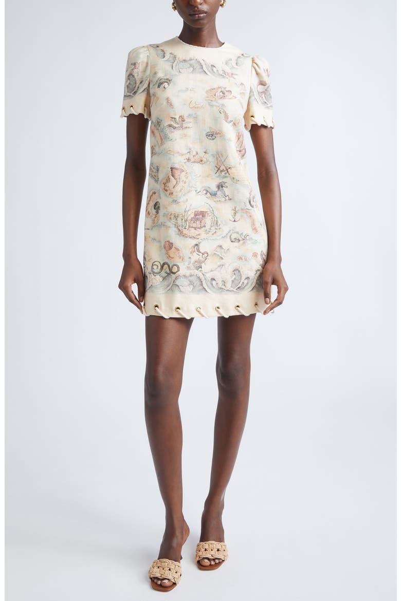 Rebellion Rope Trim Linen Minidress, Main, color, TREASURE MAP