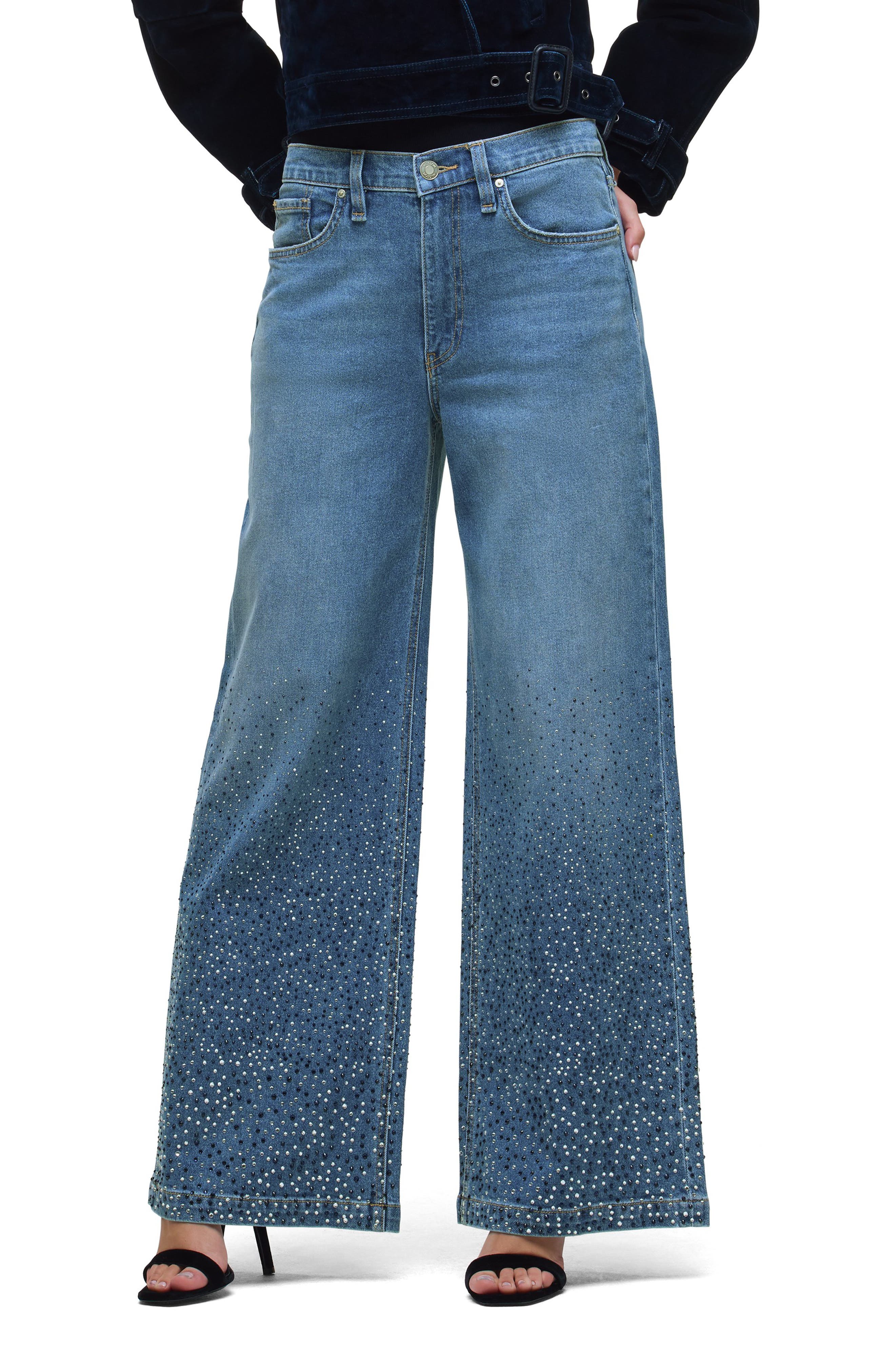 Jodie Embellished High Waist Wide Leg Jeans