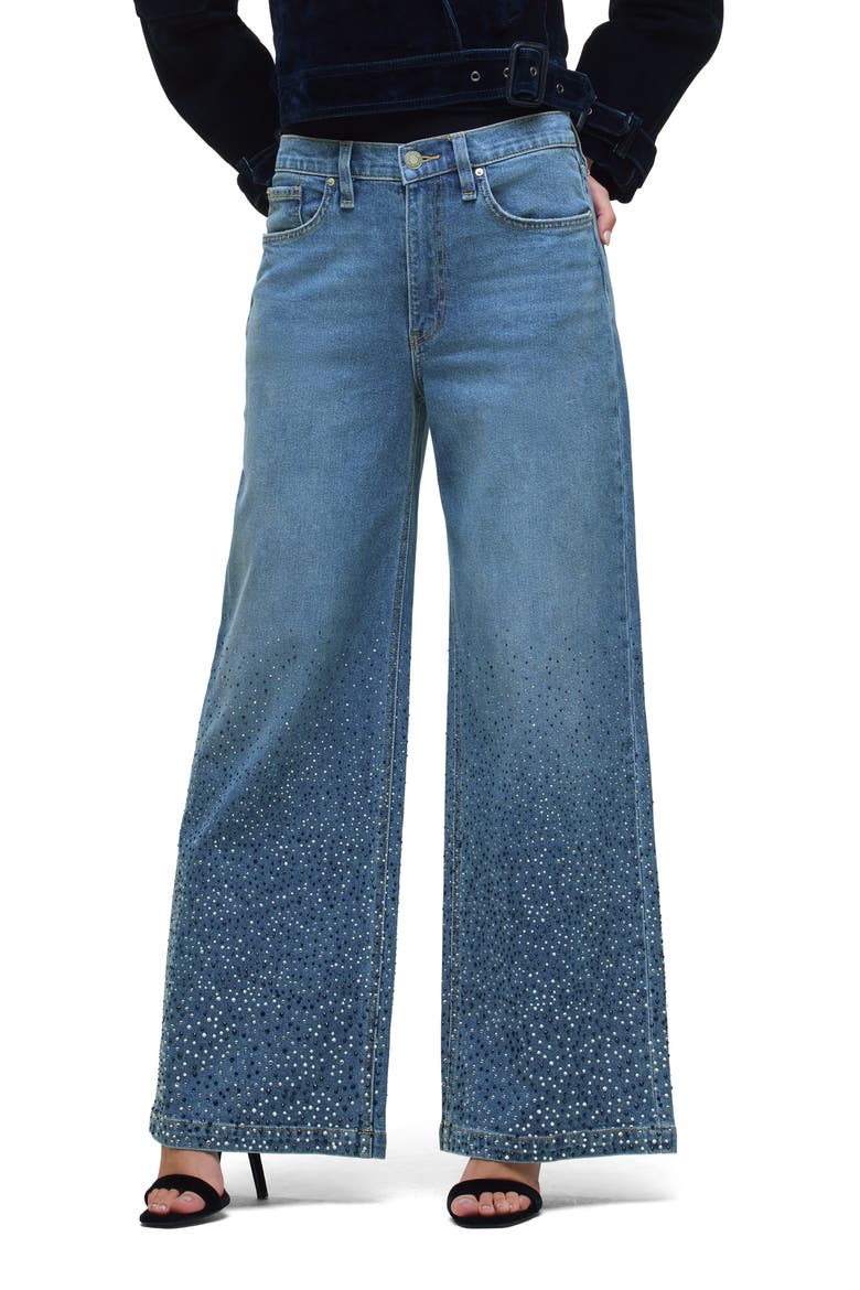 Jodie Embellished High Waist Wide Leg Jeans, Main, color, CRYSTAL BLUE