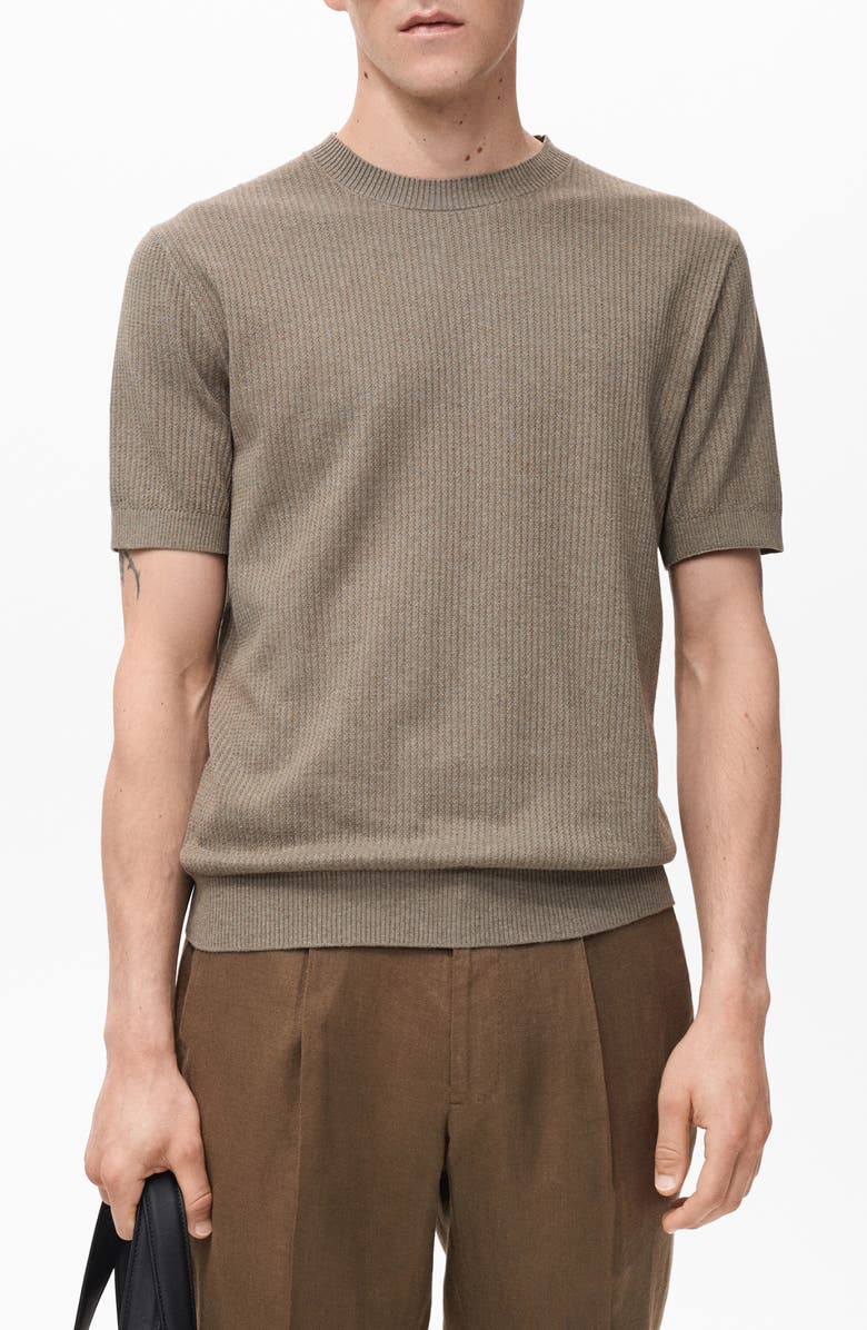 MANGO Rib Knit T-Shirt, Main, color, Dark Green