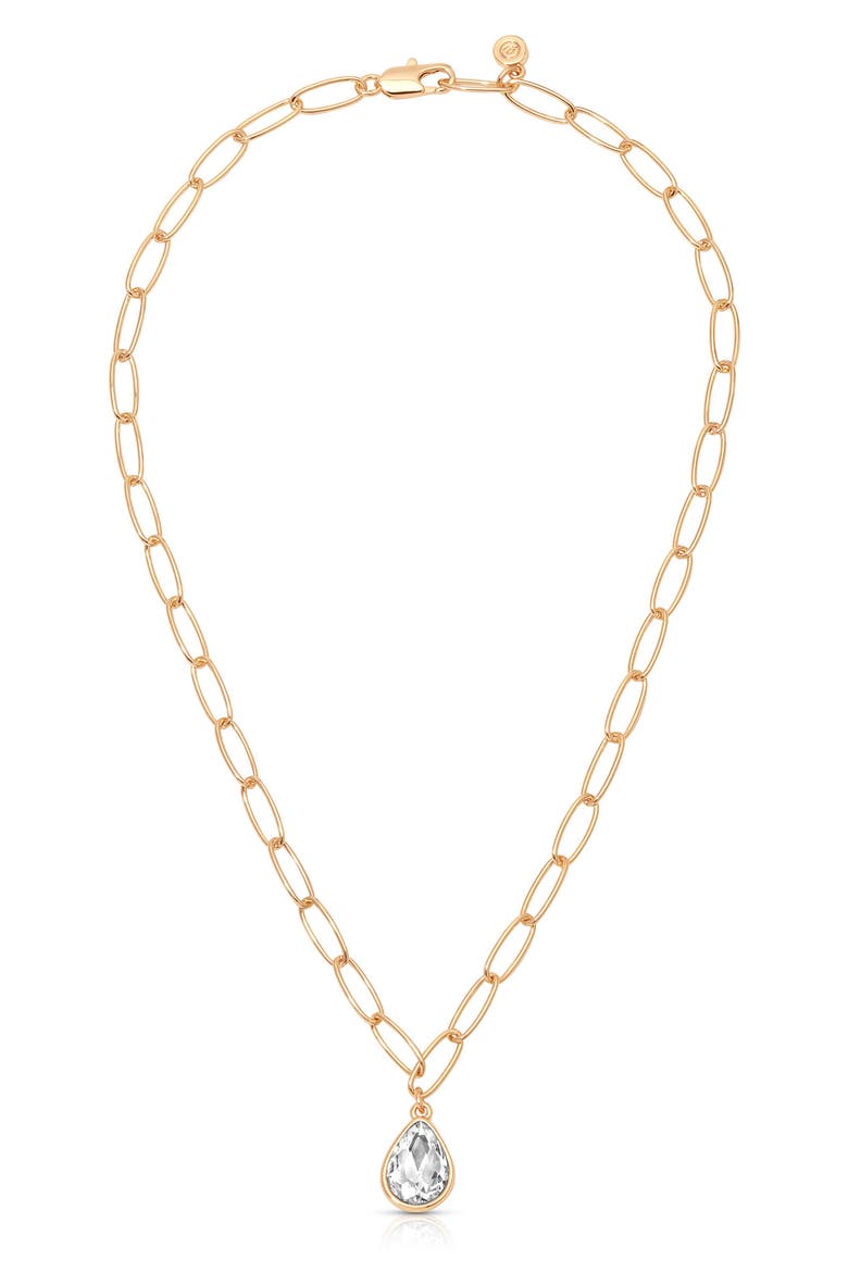 Cubic Zirconia Teardrop Paper Clip Chain Necklace, Alternate, color, GOLD