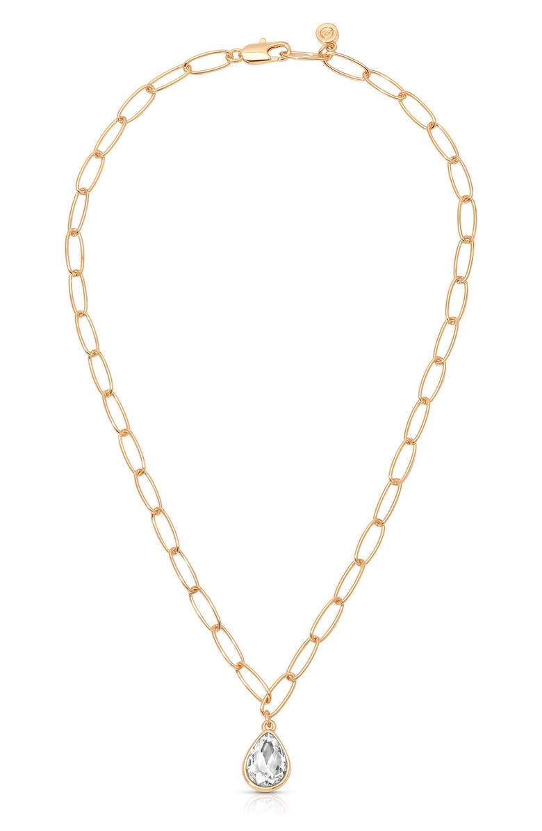 Ettika Cubic Zirconia Teardrop Paper Clip Chain Necklace, Alternate, color, Gold