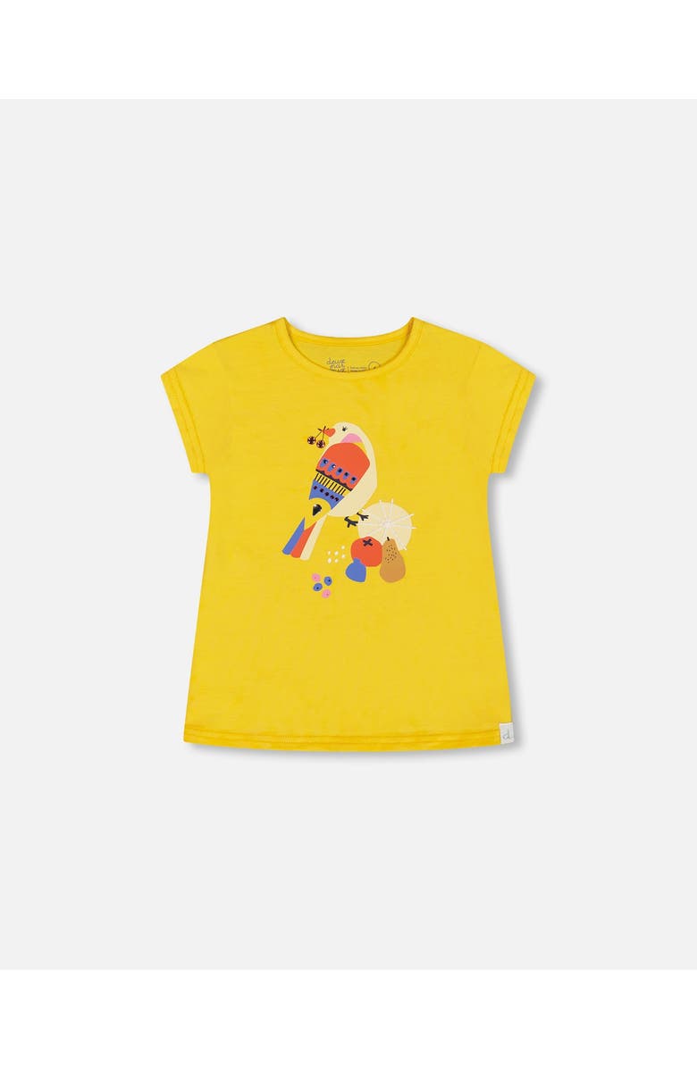 Deux par Deux Little Girl's Organic Cotton Tee Yellow And Birds, Main, color, 