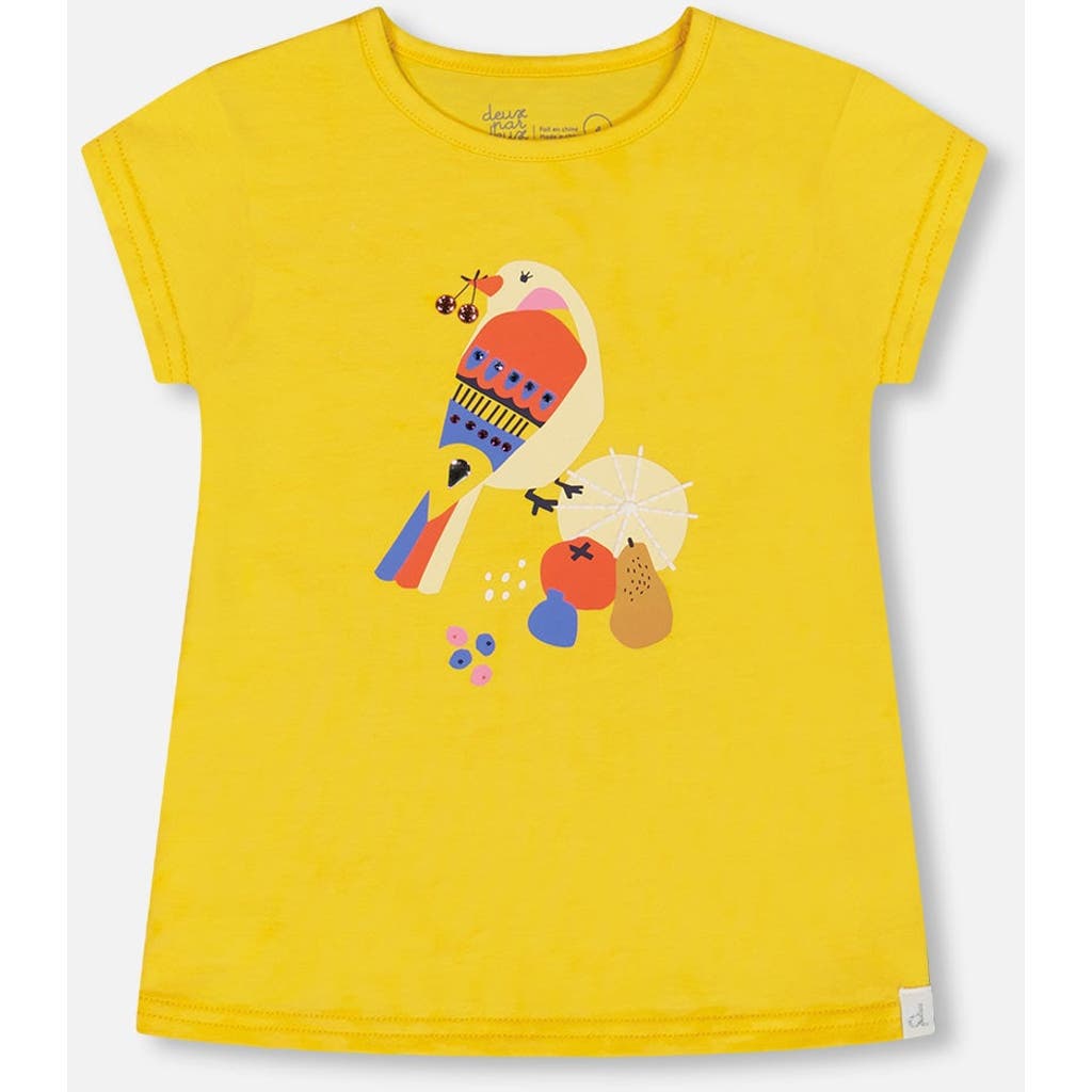 Deux Par Deux Little Girl's Organic Cotton Tee Yellow And Birds In Yellow And Birds