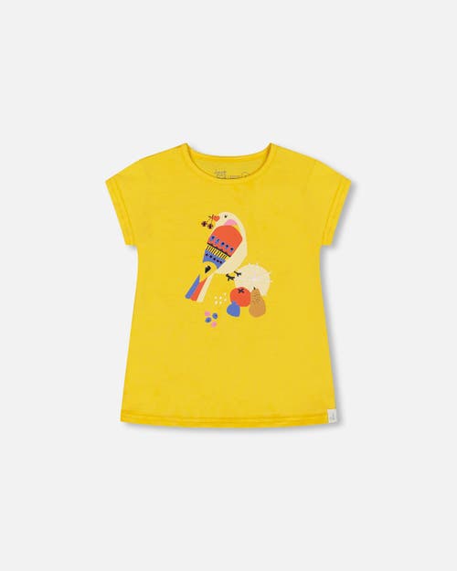 Deux Par Deux Little Girl's Organic Cotton Tee Yellow And Birds In Yellow And Birds