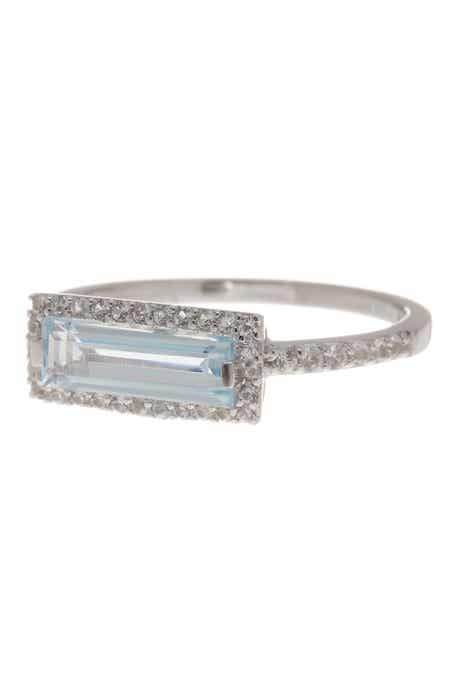DELMAR Sterling Silver Blue Topaz & Sky White Sapphire Ring