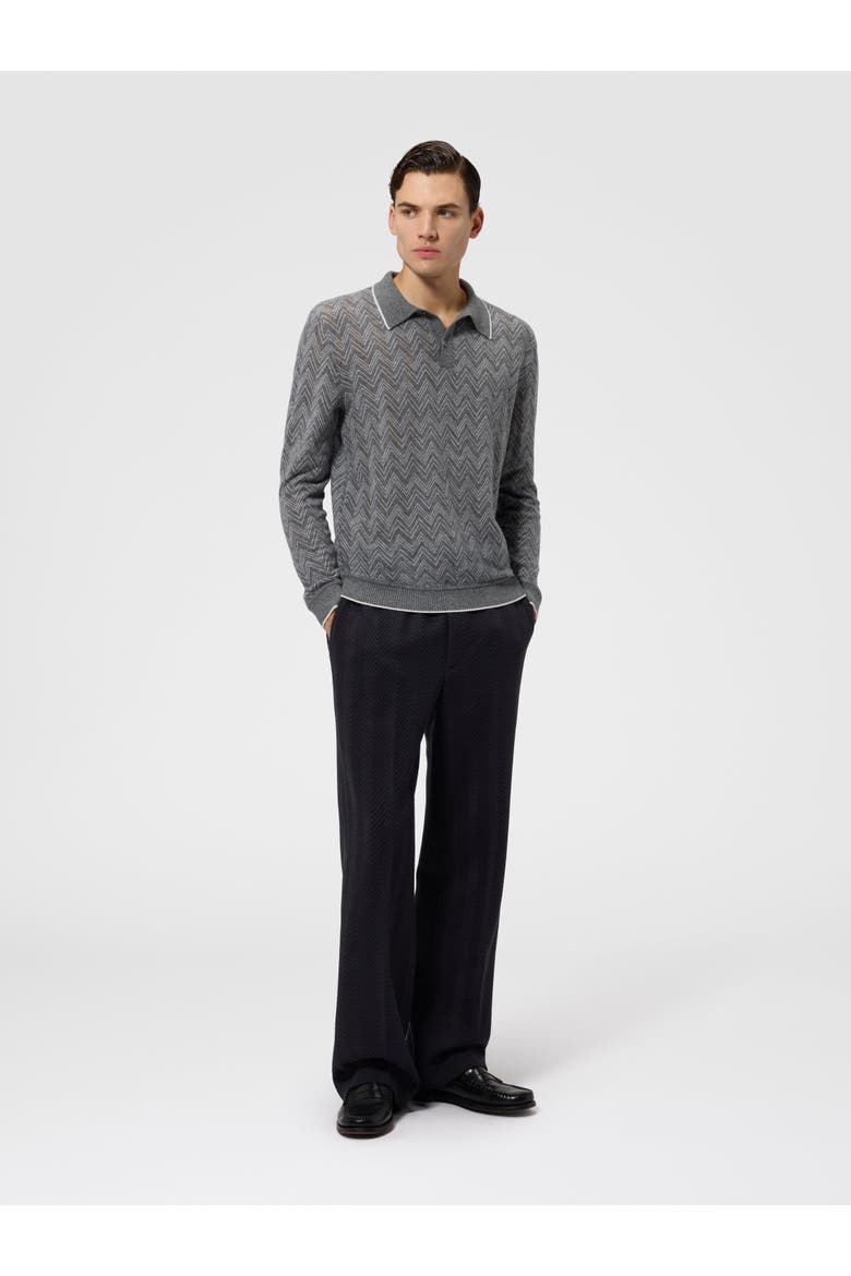 Long-sleeve Cashmere Zig Zag Polo Shirt, Alternate, color, Grey