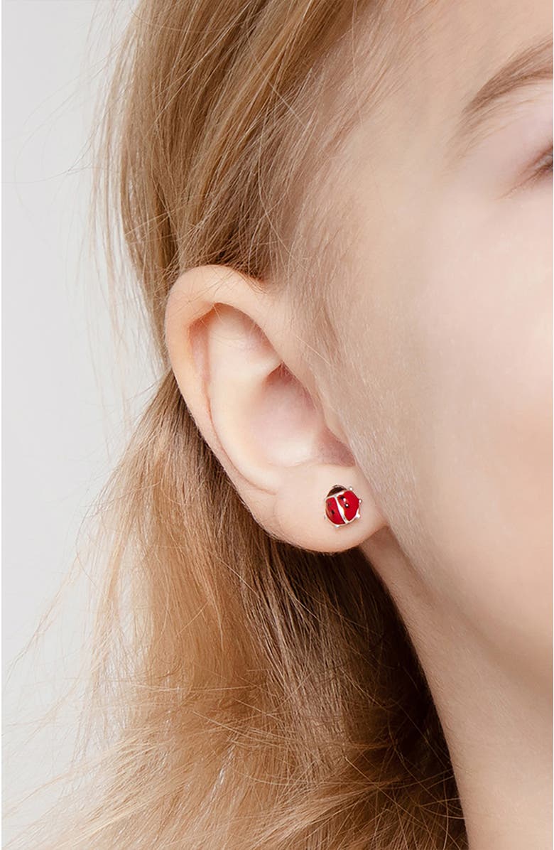 In Season Jewelry Adorable Enamel Ladybug Earrings, Alternate, color, Red