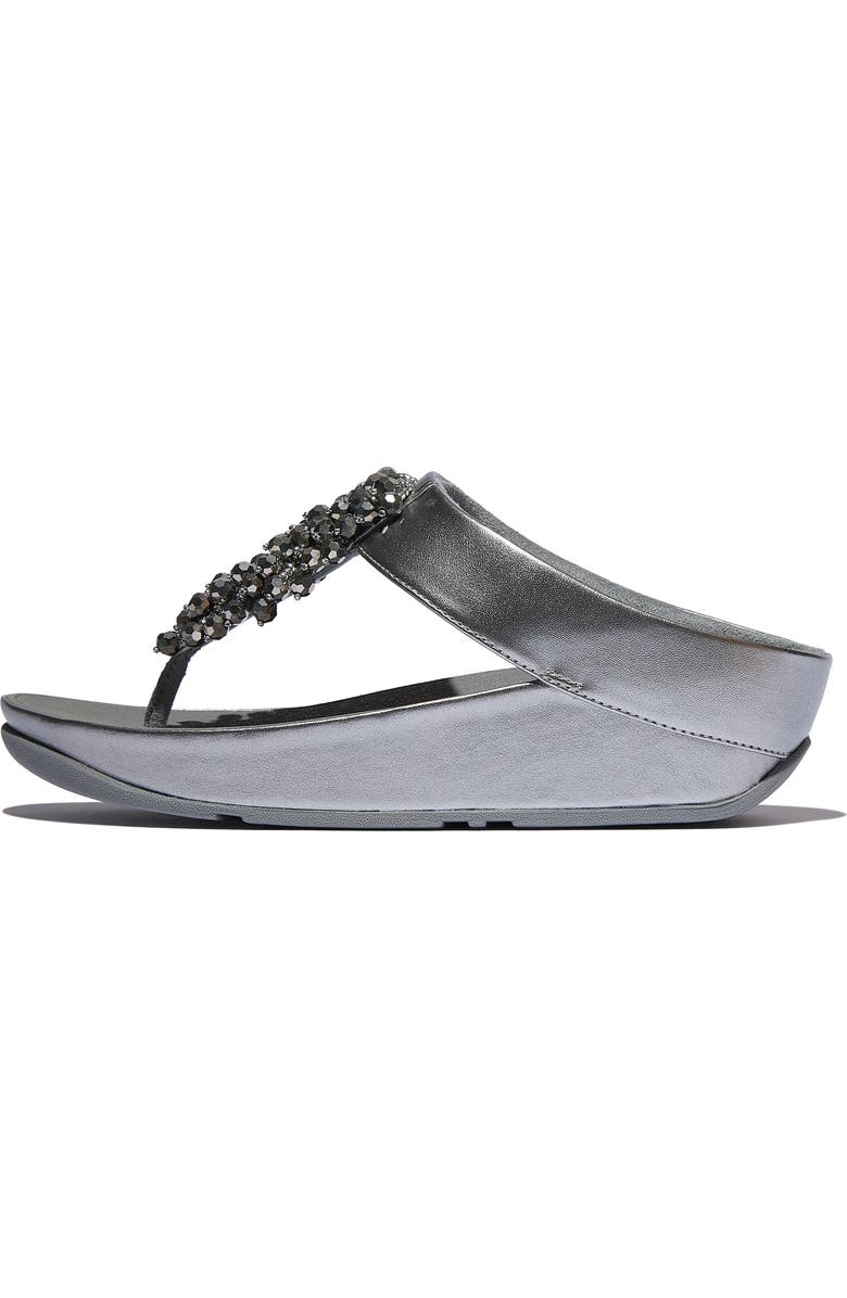 FitFlop Rumba Iridescent beaded toe-post sandals, Alternate, color, Silvereen