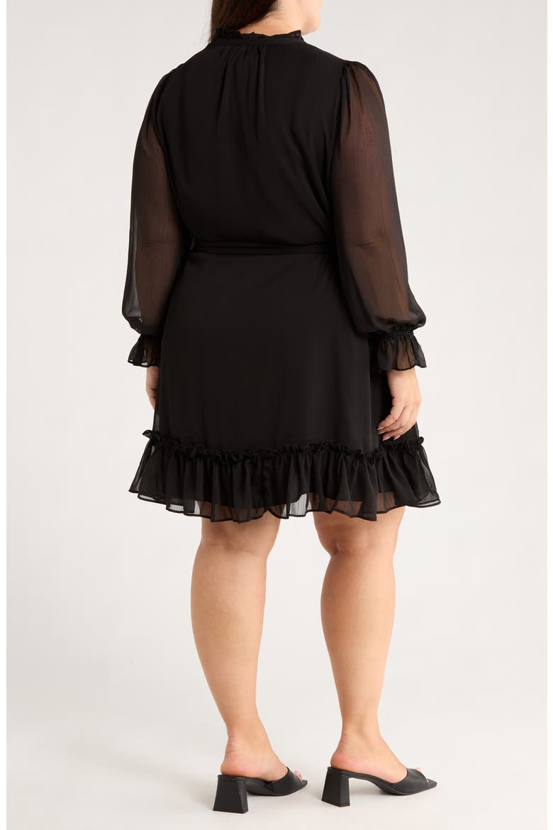 Ruffle Tie Waist Long Sleeve Dress, Alternate, color, RICH BLACK