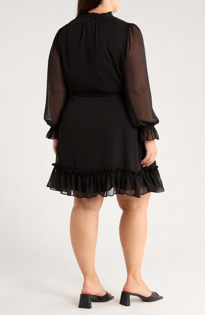CeCe Ruffle Tie Waist Long Sleeve Dress, Alternate, color, Rich Black
