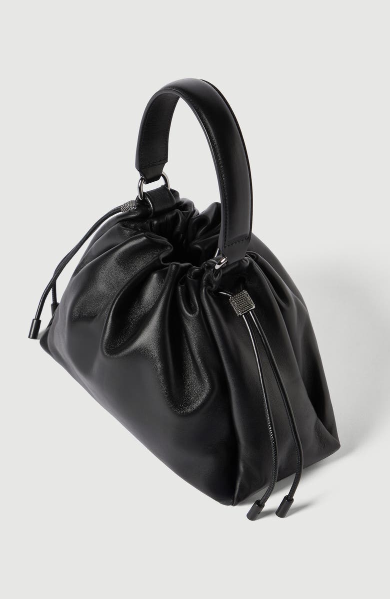 Brunello Cucinelli Small Soft Leather Mellow Bucket bag, Alternate, color, Black