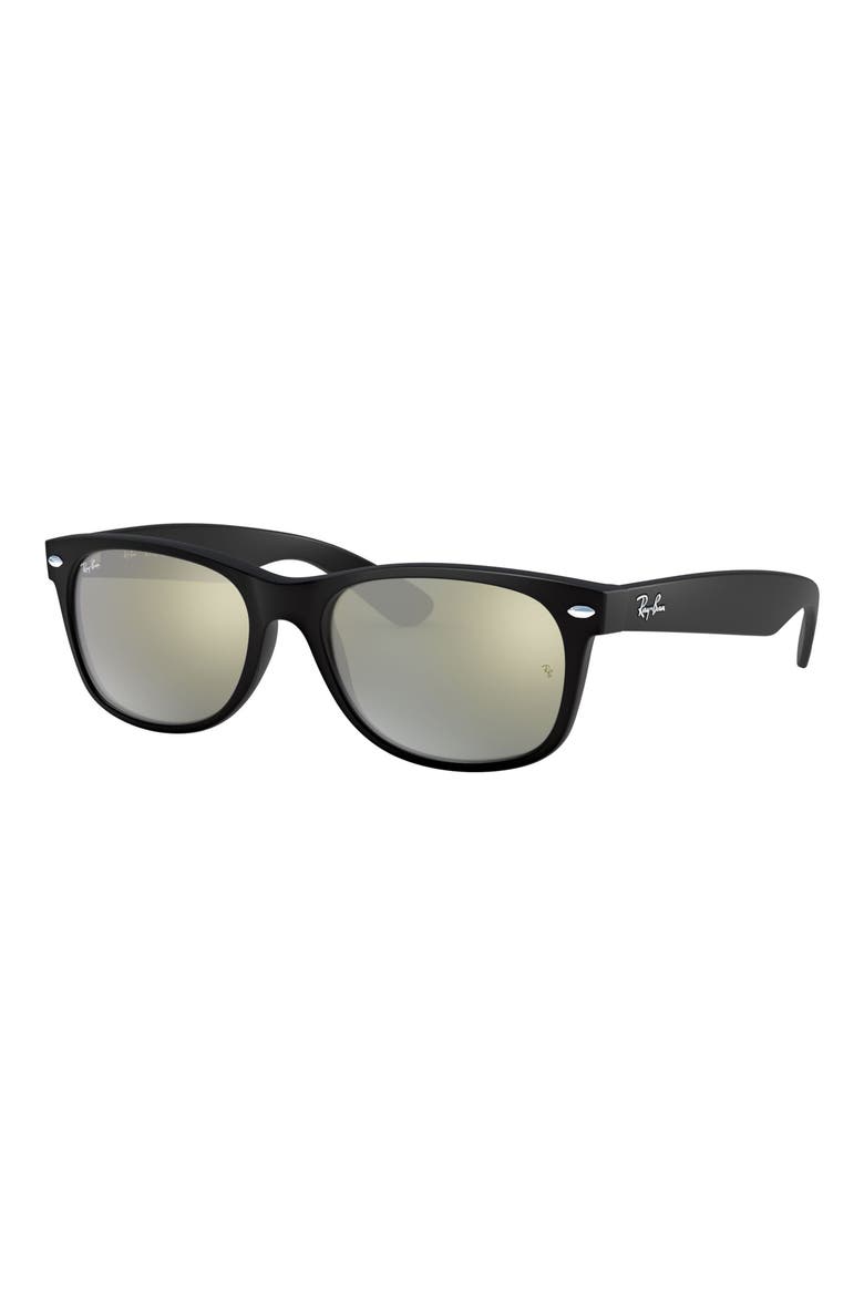 'New Wayfarer' 55mm Sunglasses, Alternate, color, RUBBER BLACK/GRN SILVER MIRROR