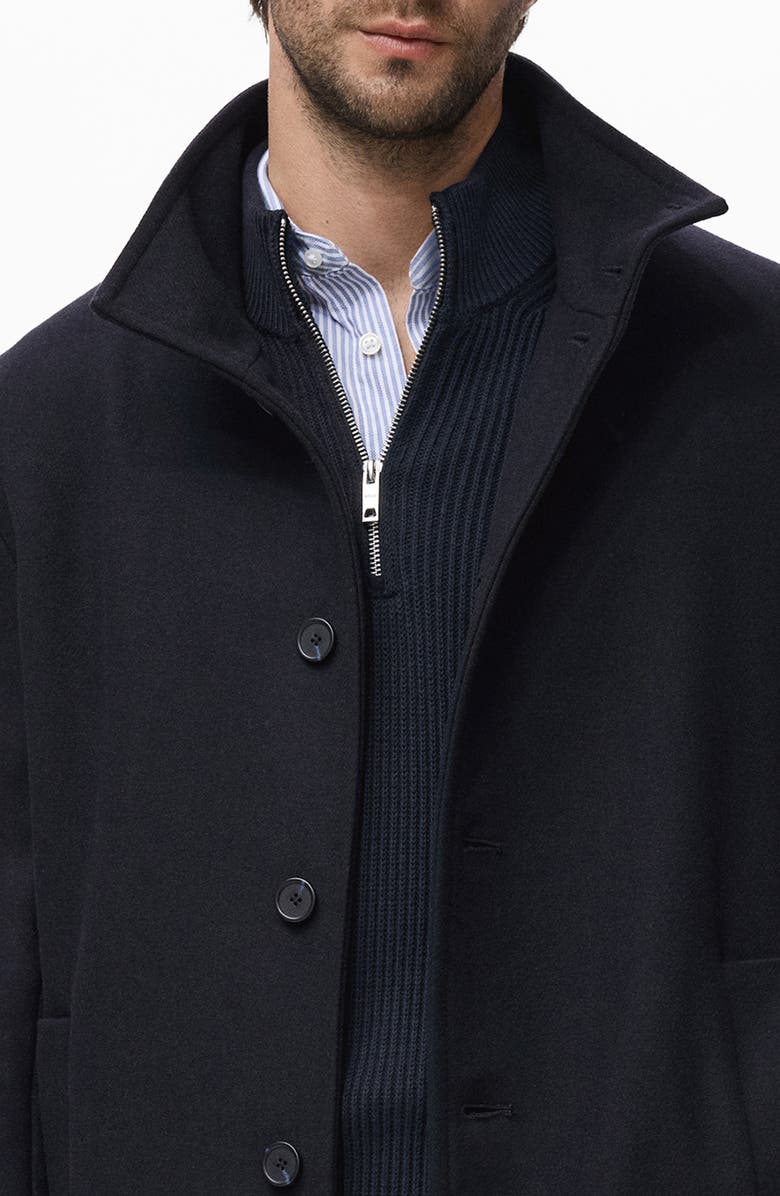 MANGO Wool Blend Funnel Neck Coat, Alternate, color, Navy