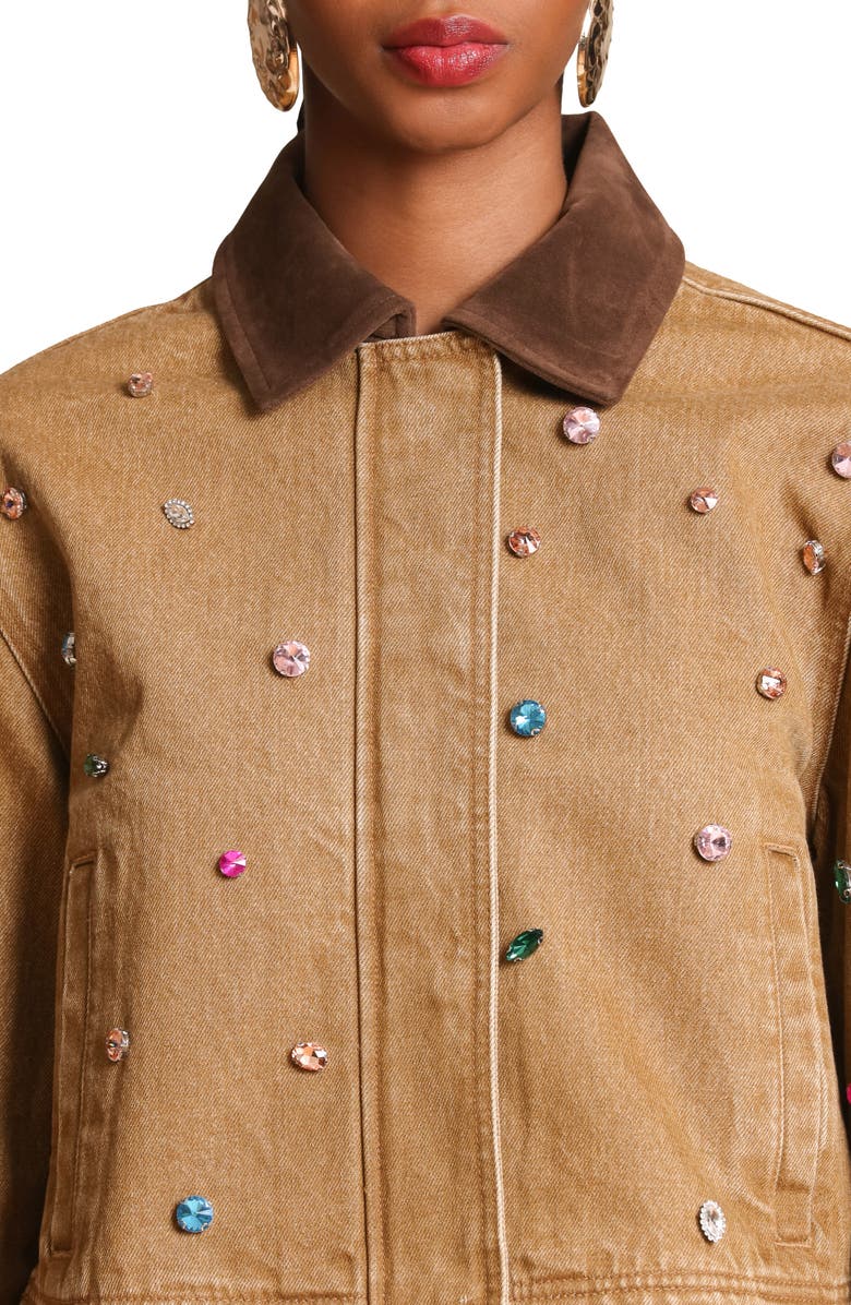 Avec Les Filles Embellished Cropped Barn Jacket, Alternate, color, Camel