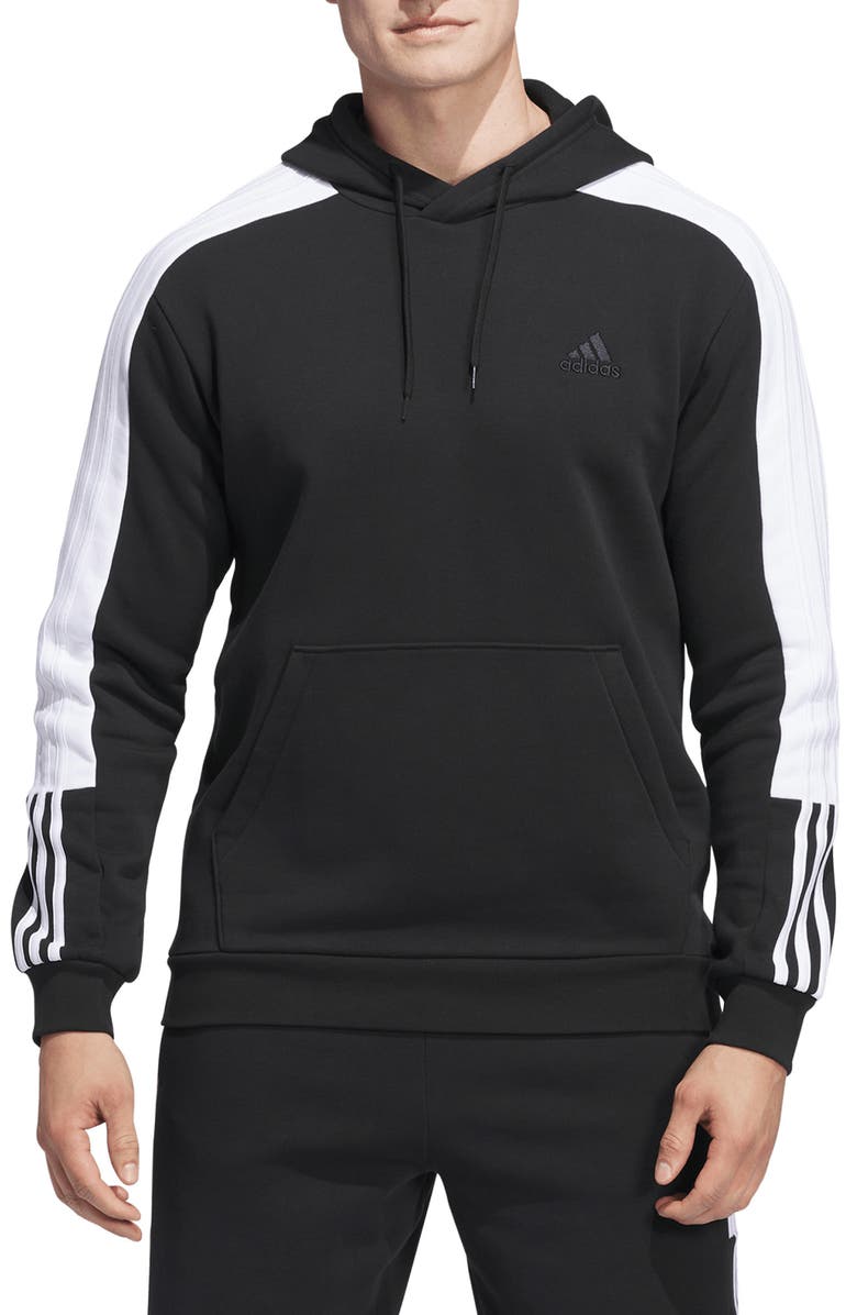 adidas Essential 3-Stripes Cotton Blend Hoodie, Main, color, 