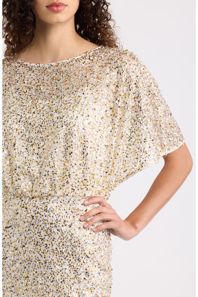 Beaded Blouson Gown, Alternate, color, GOLD