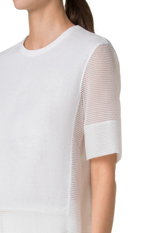 Akris Mixed-media Linen Striped Organza Short-sleeve Blouse In Ecru