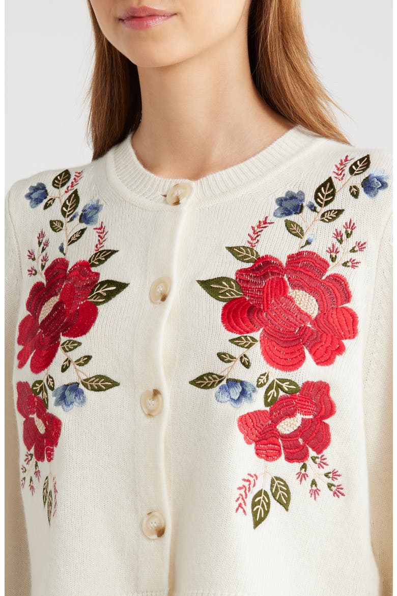Embroidered Flowers Wool Cardigan, Alternate, color, CREAM