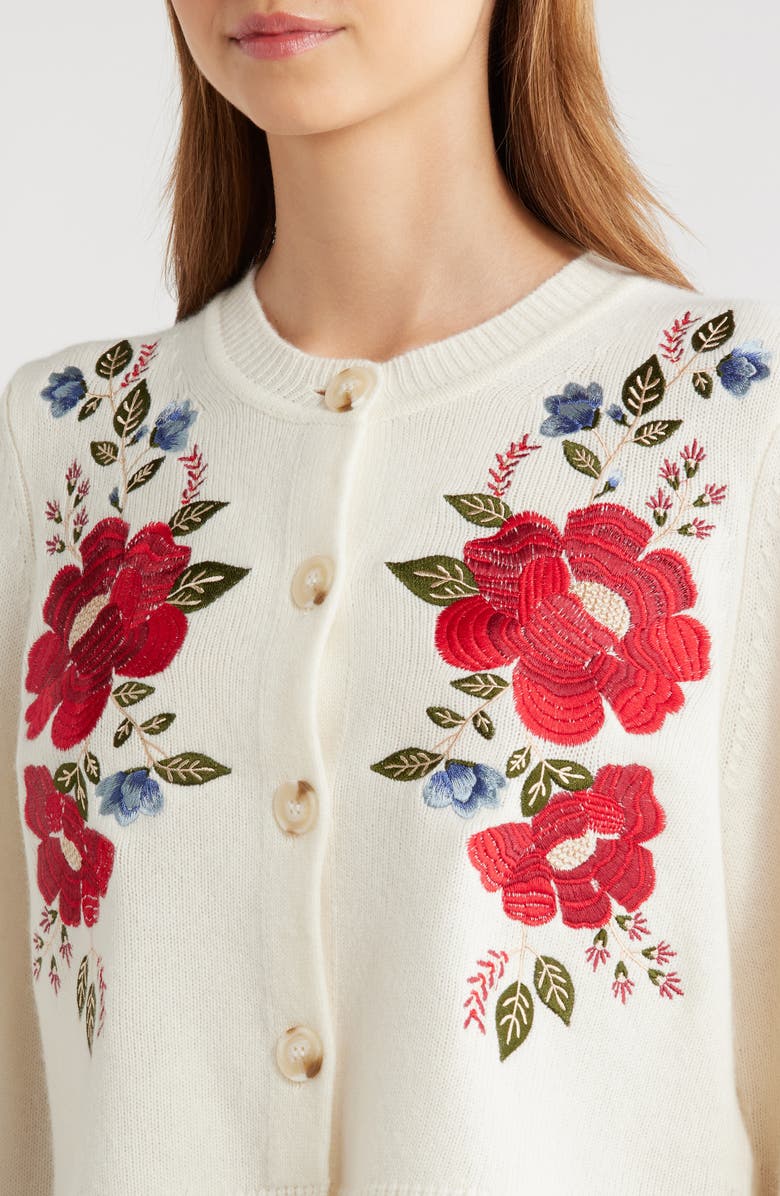 FARM Rio Embroidered Flowers Wool Cardigan, Alternate, color, Cream