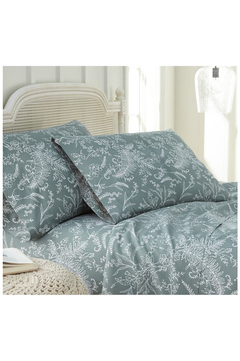Winter Brush Sheet Set, Alternate, color, TEAL W/ WHITE FLOWERS
