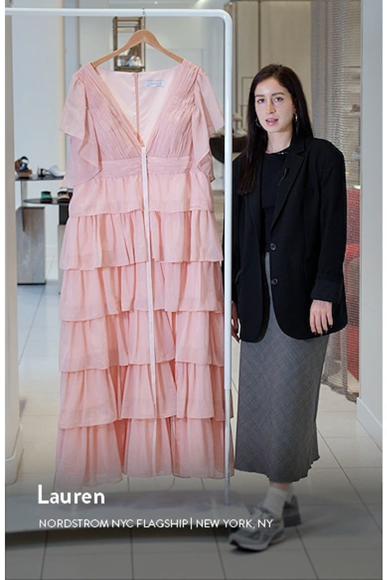 Women's Flutter Sleeve Tiered Ruffle Chiffon Gown video