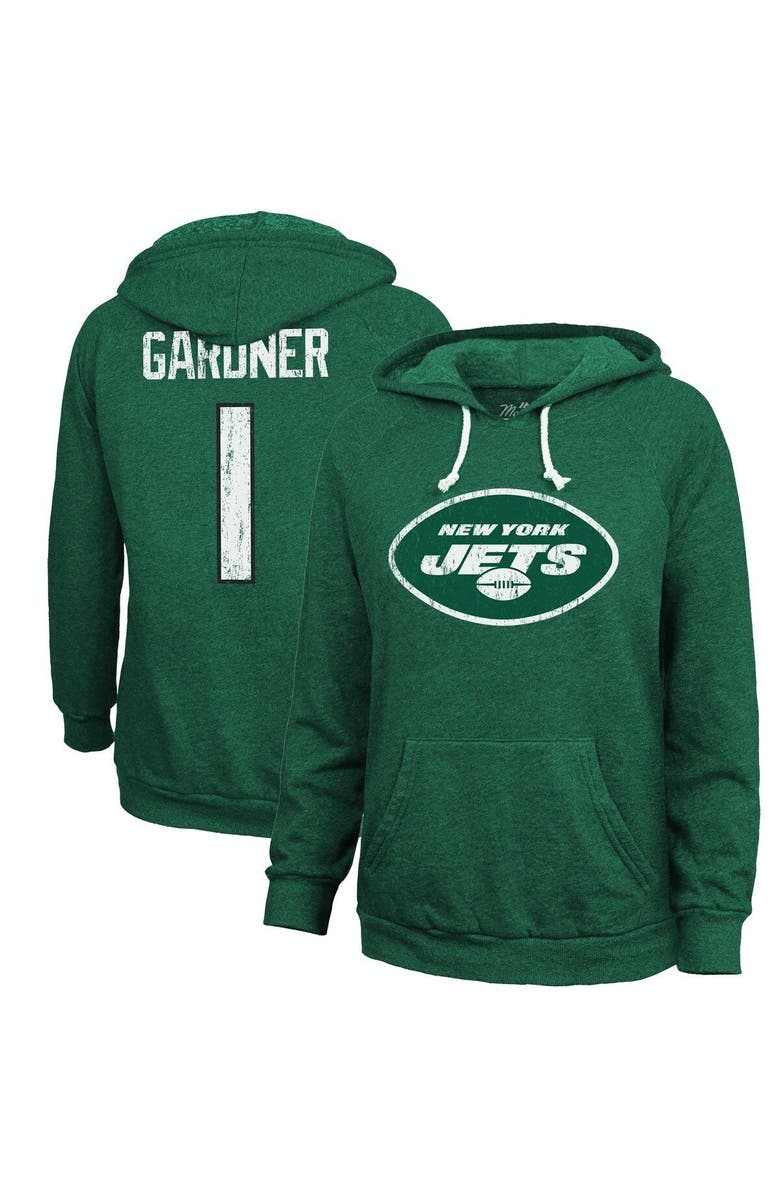 Majestic Threads Women's Majestic Threads Ahmad Sauce Gardner  Heather Green New York Jets Name & Number Tri-Blend Pullover Hoodie, Main, color, 