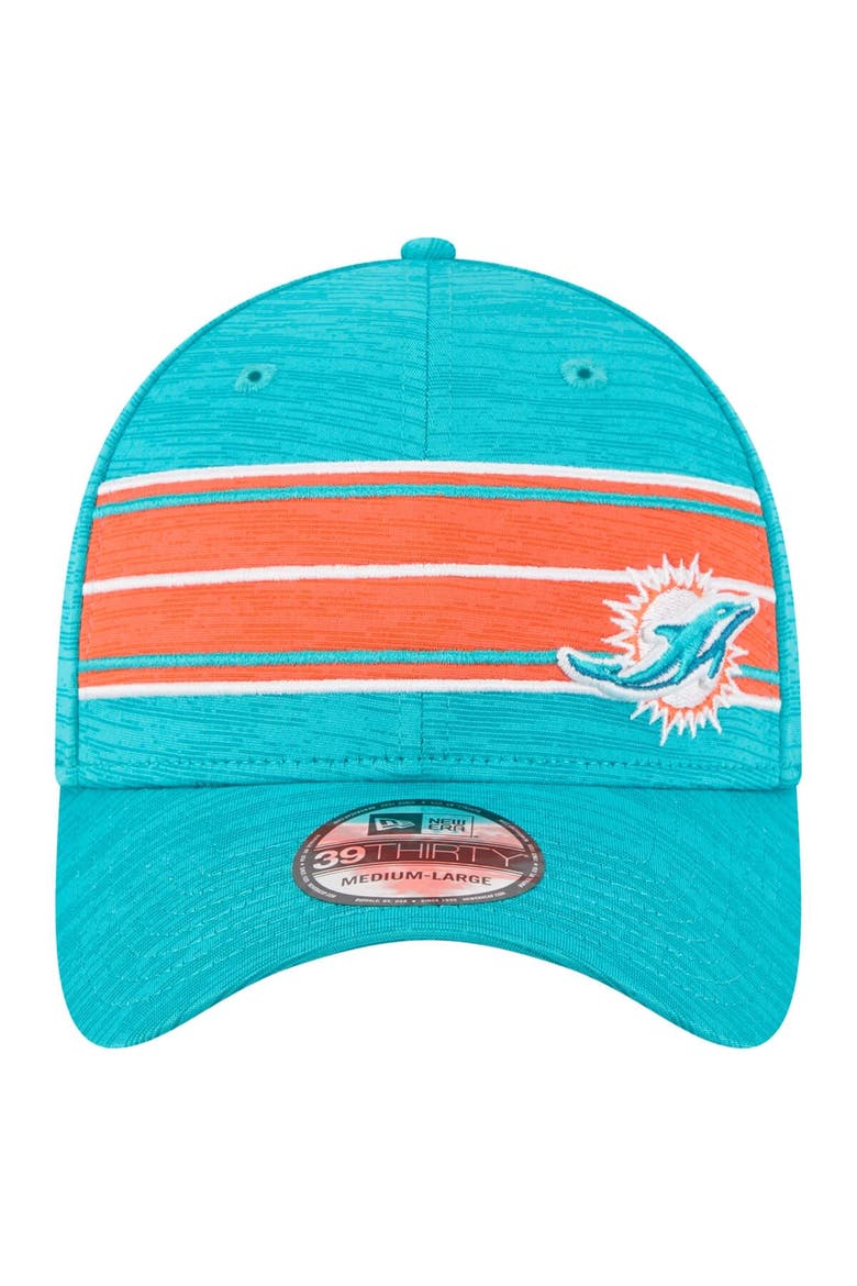 Men's New Era  Aqua Miami Dolphins Stripes 39THIRTY Flex Hat, Alternate, color, Aqua