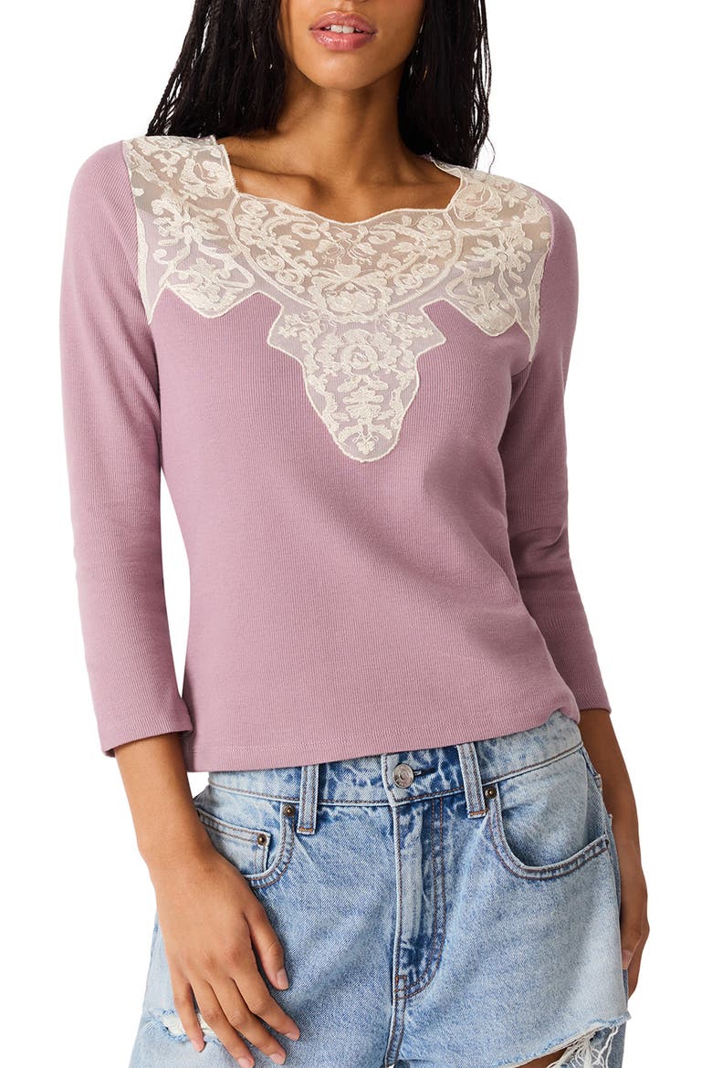 Lace Detail Rib Knit Top, Main, color, DUBERRY