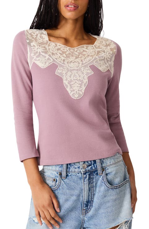 Lace Detail Rib Knit Top