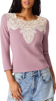 Steve Madden Lace Detail Rib Knit Top