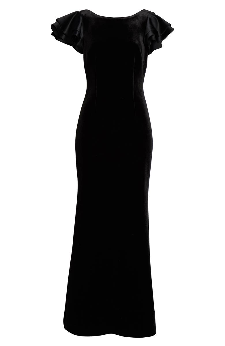 Eliza J Satin Sleeve Velvet Trumpet Gown, Alternate, color,