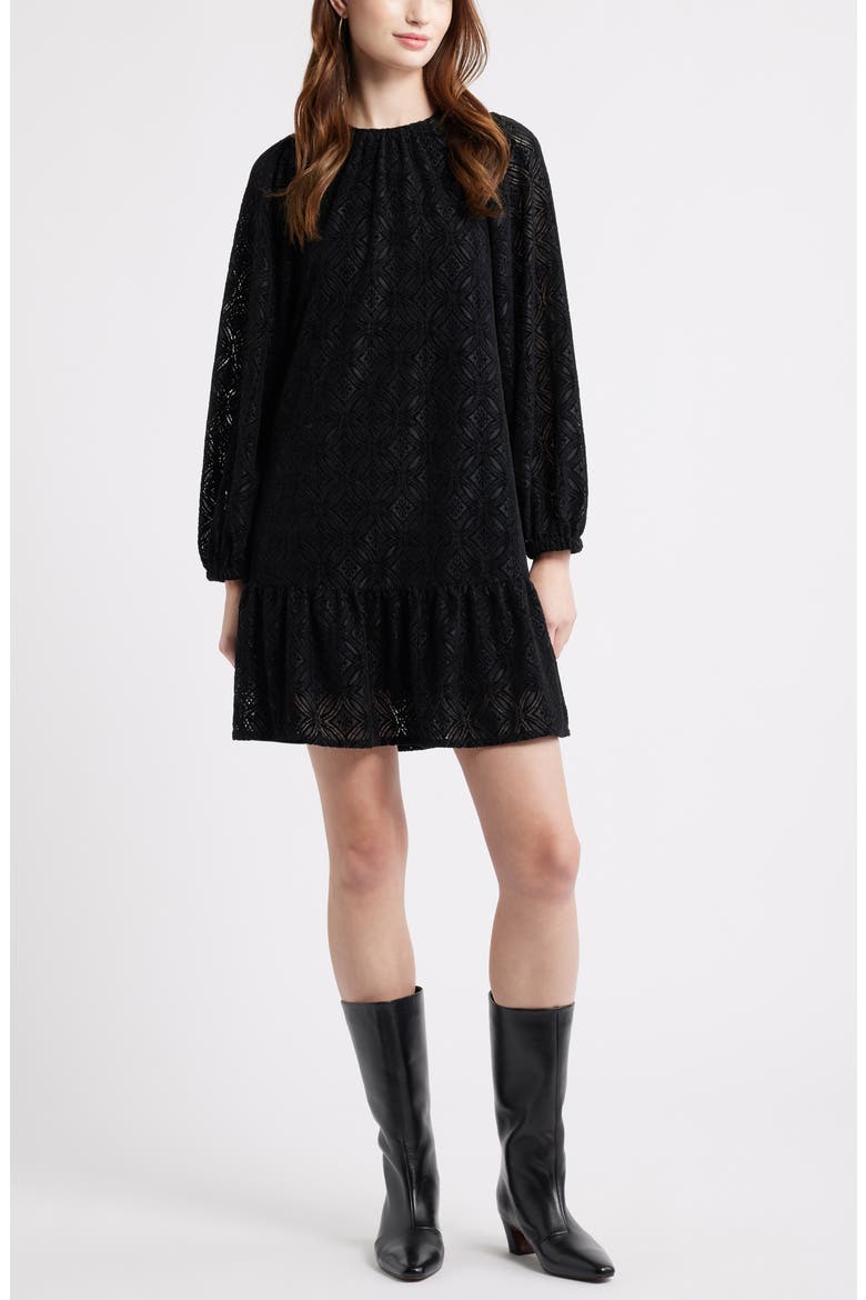 Long Sleeve Drop Waist Chenille Minidress, Alternate, color, BLACK