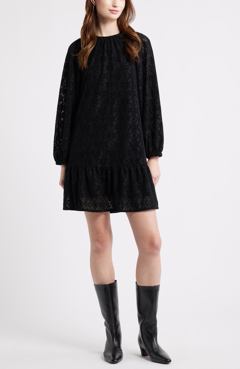 Treasure & Bond Long Sleeve Drop Waist Chenille Minidress, Main, color, Black