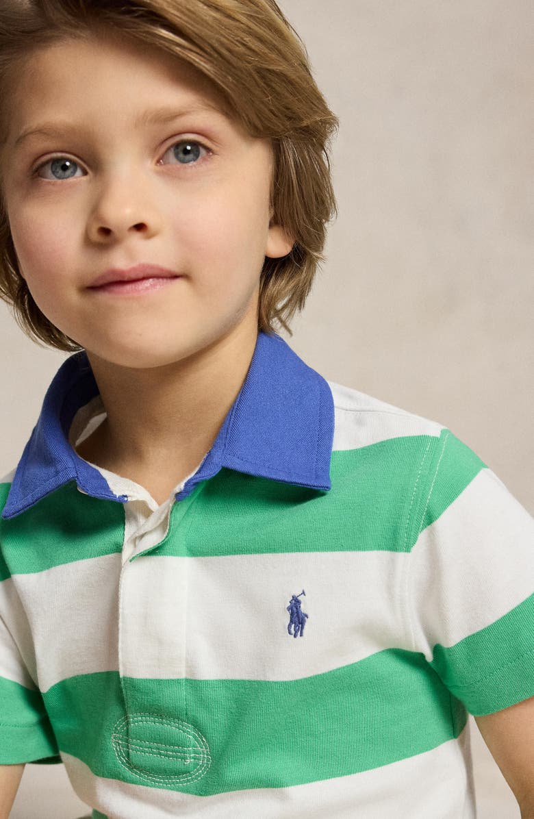 Polo Ralph Lauren Kids' Rugby Stripe Cotton Jersey Polo, Alternate, color, Plato Green/ White