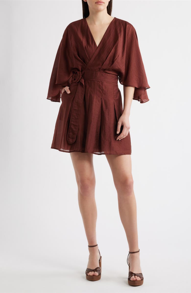CIEBON Avaele Flutter Sleeve Minidress, Main, color, Brown