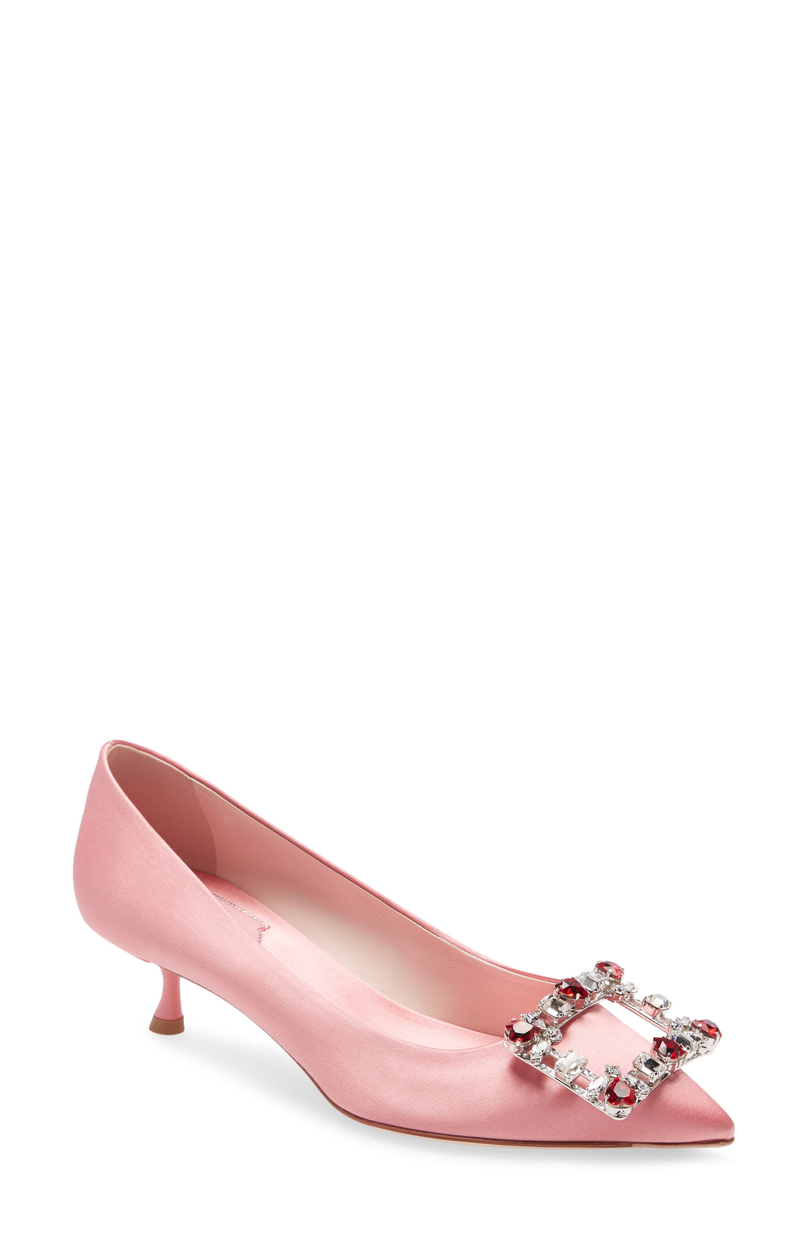 Roger Vivier Brochamour Crystal Heart Buckle Pointed Toe Pump, Main, color, 
