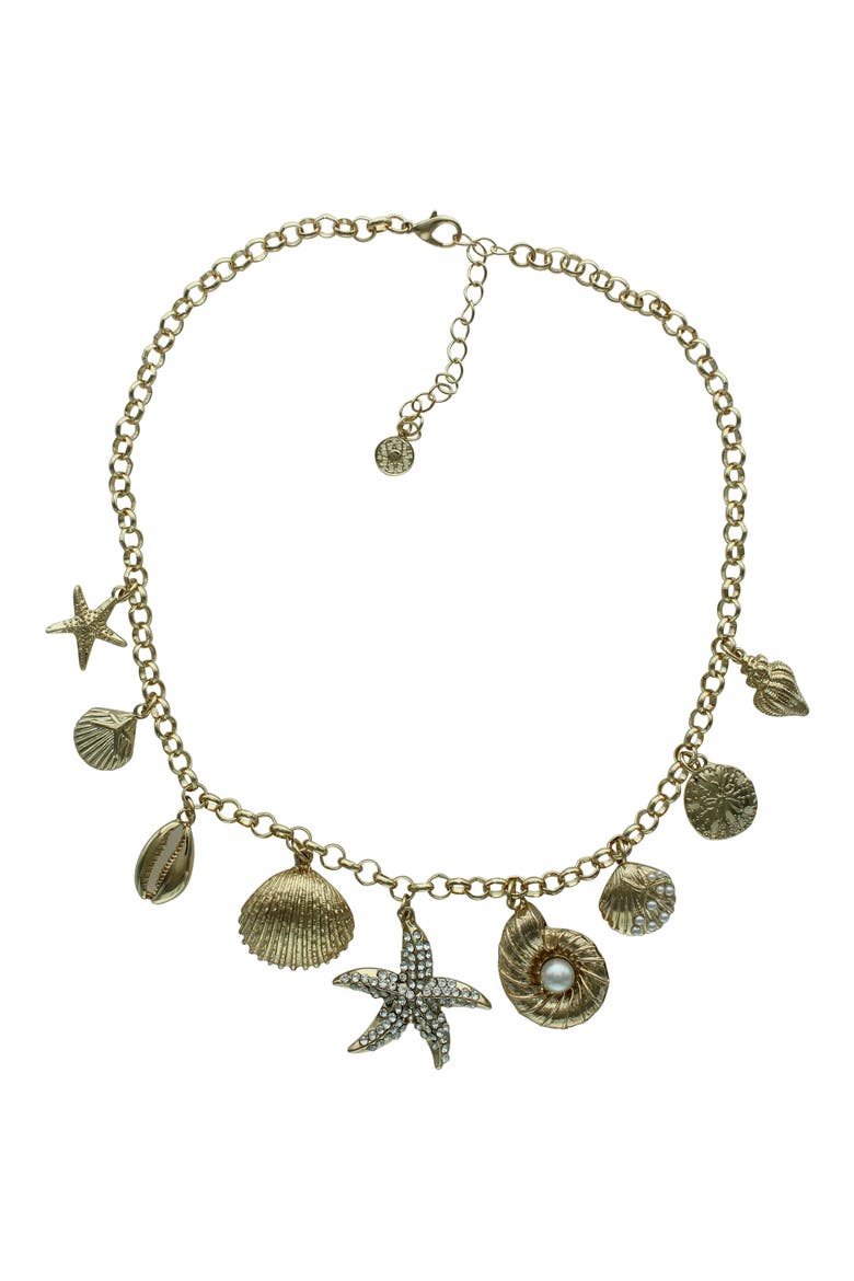 Sea Themed Charm Necklace, Main, color, GOLD / WHITE