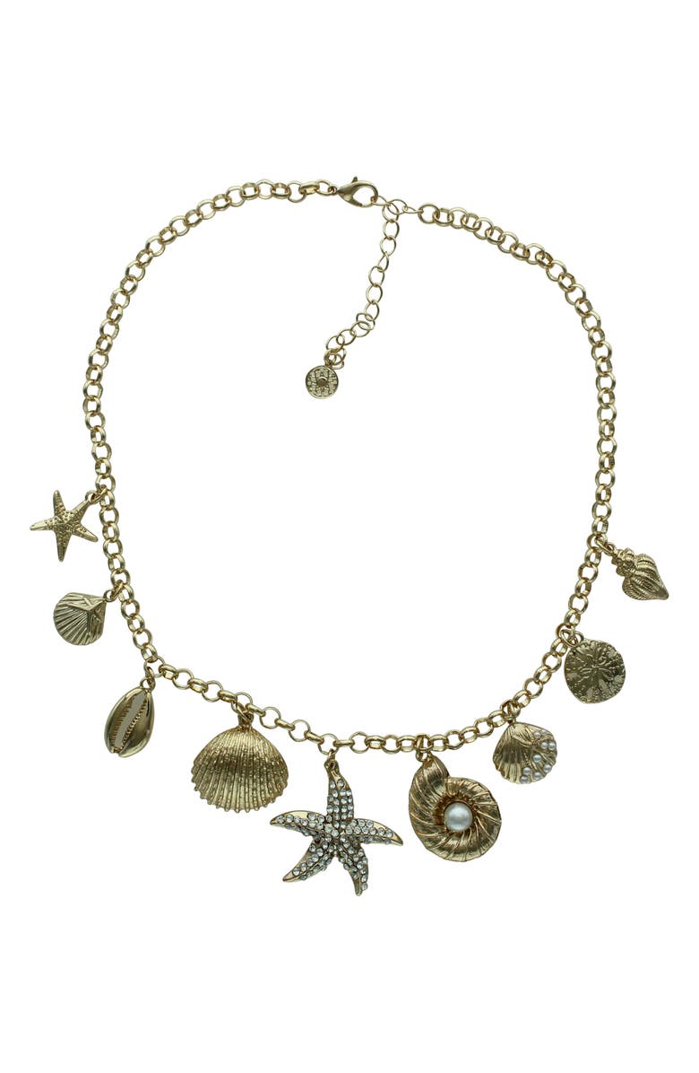 OLIVIA WELLES Sea Themed Charm Necklace, Main, color, Gold / White