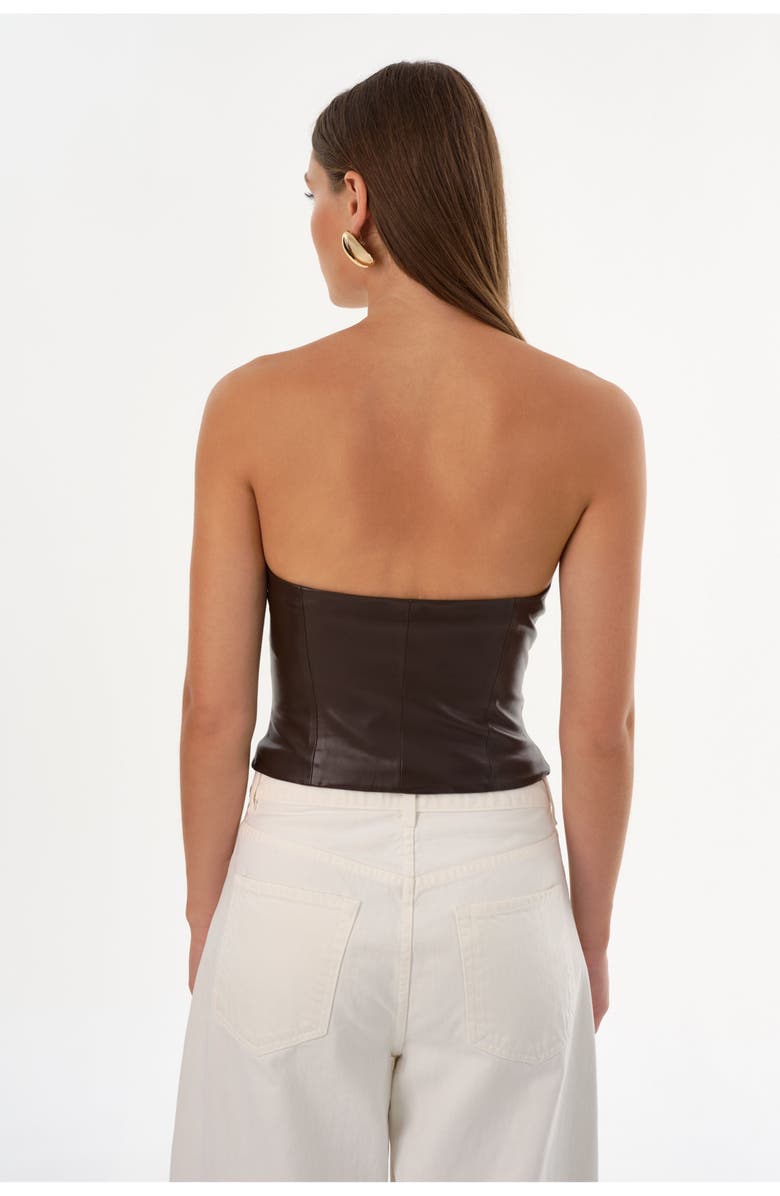 LAMARQUE GIADA | Faux Leather Strapless Top, Alternate, color, Dark Brown
